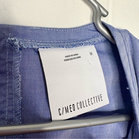 C/MEO Collective Shirt Dress Tie Wrap Blue V Neck Mini Women’s Size Medium - Picture 4 of 6